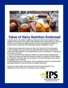 Value of Dairy Nutrition Endorsed